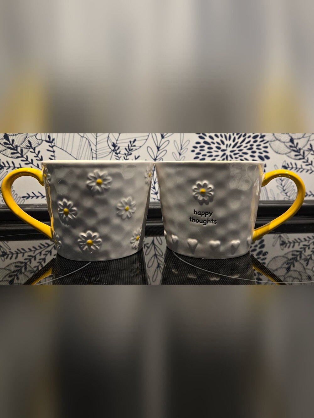 Harvest Green Studio Set Of 2 Mufs Yellow And White Daisy Design
